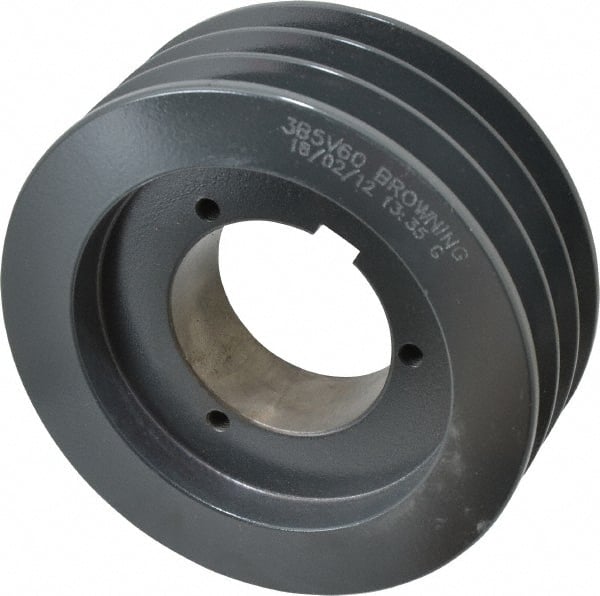 Browning - 3 Groove, 5/8 to 2-1/4 Bore Diam, 6.28" Outside Diam, QD Bushed V Belt Sheave - 6.1 5V Diam Belt Pitch - Exact Tooling