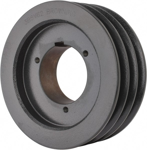 Browning - 3 Groove, 5/8 to 2-1/4 Bore Diam, 6.48" Outside Diam, QD Bushed V Belt Sheave - 6.3 5V Diam Belt Pitch - Exact Tooling