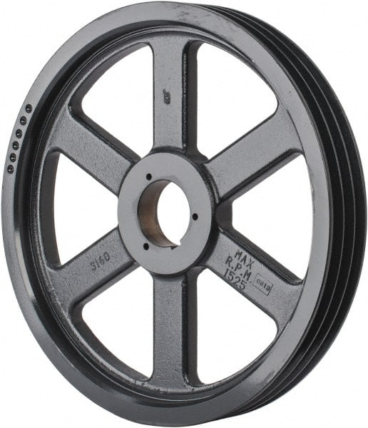 Browning - 3 Groove, 5/8 to 2-1/4 Bore Diam, 16.28" Outside Diam, QD Bushed V Belt Sheave - 16.1 5V Diam Belt Pitch - Exact Tooling