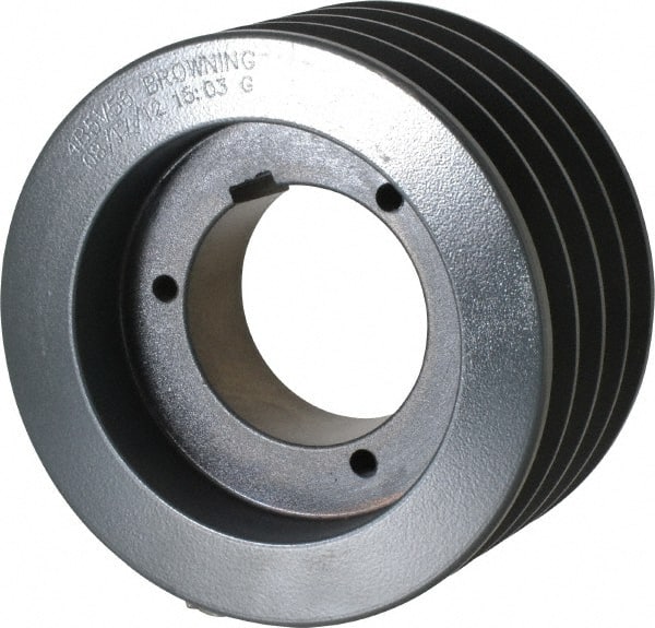 Browning - 4 Groove, 5/8 to 2-1/4 Bore Diam, 5.88" Outside Diam, QD Bushed V Belt Sheave - 5.7 5V Diam Belt Pitch - Exact Tooling