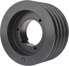 Browning - 4 Groove, 5/8 to 2-1/4 Bore Diam, 6.08" Outside Diam, QD Bushed V Belt Sheave - 5.9 5V Diam Belt Pitch - Exact Tooling