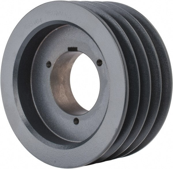 Browning - 4 Groove, 5/8 to 2-1/4 Bore Diam, 6.68" Outside Diam, QD Bushed V Belt Sheave - 6.5 5V Diam Belt Pitch - Exact Tooling