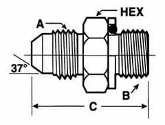 Voss - 1-1/16 - 12 x M22x1.5 Male Thread, Zinc Plated Carbon Steel Industrial Pipe Adapter - MJIC x Male Metric - Exact Tooling