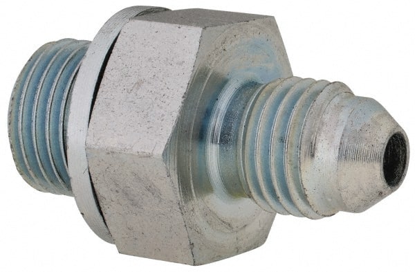 Voss - 7/16-20 x 1/4 Male Thread, Zinc Plated Carbon Steel Industrial Pipe Adapter - MJIC x MBSPP - Exact Tooling