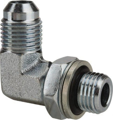 Voss - 9/16-18 x 1/4 Male Thread, Zinc Plated Carbon Steel Industrial Pipe 90° Elbow Adapter - MJIC x MBSPP - Exact Tooling