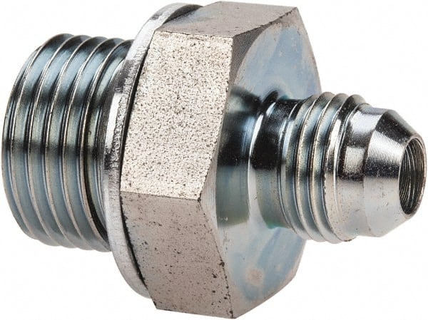 Voss - 9/16-18 x 1/2 Male Thread, Zinc Plated Carbon Steel Industrial Pipe Adapter - MJIC x MBSPP - Exact Tooling