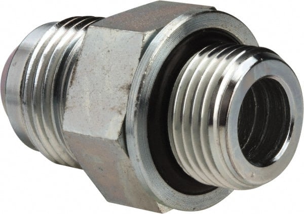 Voss - 3/4-16 x 3/8 Male Thread, Zinc Plated Carbon Steel Industrial Pipe Adapter - MJIC x MBSPP - Exact Tooling