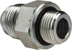 Voss - 3/4-16 x 3/8 Male Thread, Zinc Plated Carbon Steel Industrial Pipe Adapter - MJIC x MBSPP - Exact Tooling