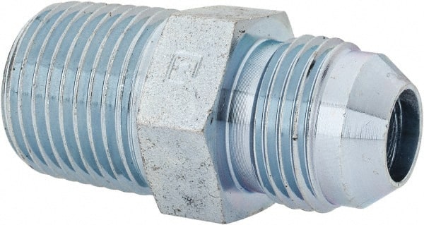 Voss - 3/4-16 x 1/2 Male Thread, Zinc Plated Carbon Steel Industrial Pipe Adapter - MJIC x MBSPT - Exact Tooling