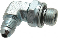 Voss - 7/16-20 x M14x1.5 Male Thread, Zinc Plated Carbon Steel Industrial Pipe 90° Elbow Adapter - MJIC x Male Metric - Exact Tooling