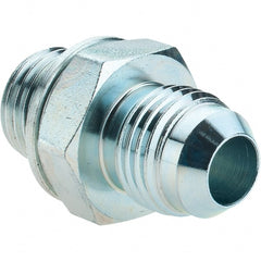Voss - 9/16-18 x M14x1.5 Male Thread, Zinc Plated Carbon Steel Industrial Pipe Adapter - MJIC x Male Metric - Exact Tooling