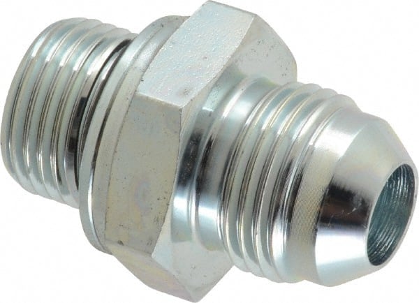 Voss - 3/4-16 x M18x1.5 Male Thread, Zinc Plated Carbon Steel Industrial Pipe Adapter - MJIC x Male Metric - Exact Tooling