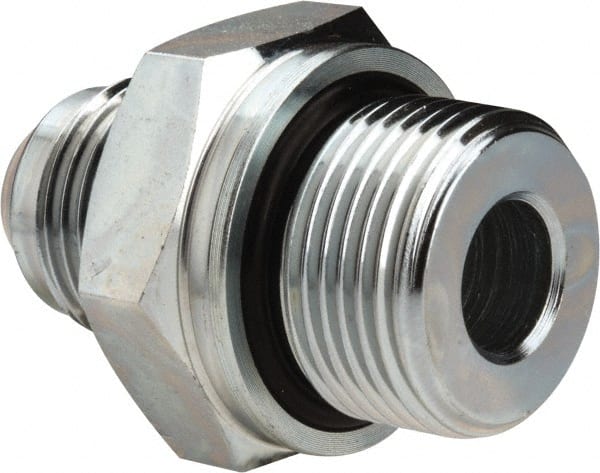 Voss - 3/4-16 x M22x1.5 Male Thread, Zinc Plated Carbon Steel Industrial Pipe Adapter - MJIC x Male Metric - Exact Tooling