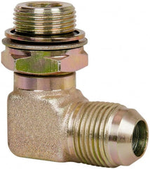 Voss - 7/8-14 x M22x1.5 Male Thread, Zinc Plated Carbon Steel Industrial Pipe 90° Elbow Adapter - MJIC x Male Metric - Exact Tooling