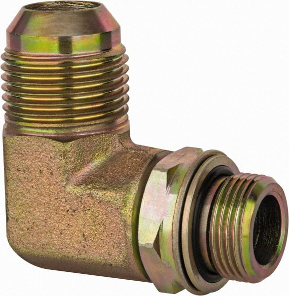 Voss - 1-1/16 - 12 x M22x1.5 Male Thread, Zinc Plated Carbon Steel Industrial Pipe 90° Elbow Adapter - MJIC x Male Metric - Exact Tooling