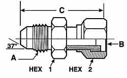 Voss - 1-1/16 - 12 Male Thread x 1-3/16 - 12 Female Thread, Zinc Plated Carbon Steel Industrial Pipe Adapter - MJIC x FORFS - Exact Tooling