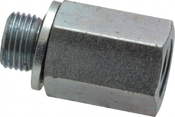 Voss - 1/8 Male Thread x 1/8 Female Thread, Zinc Plated Carbon Steel Industrial Pipe Adapter - MBSPP x FNPT - Exact Tooling