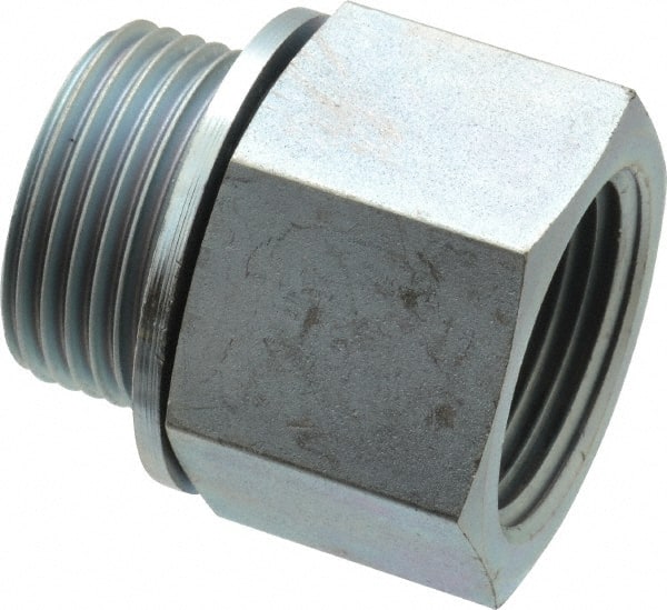 Voss - 1 Male Thread x 1 Female Thread, Zinc Plated Carbon Steel Industrial Pipe Adapter - MBSPP x FNPT - Exact Tooling