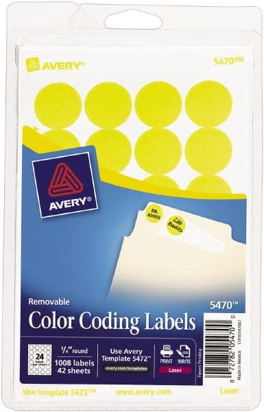 AVERY - 3/4" Wide x 3/4" Long, Neon Yellow Paper Color Coding Labels - For Laser/Inkjet Printers - Exact Tooling