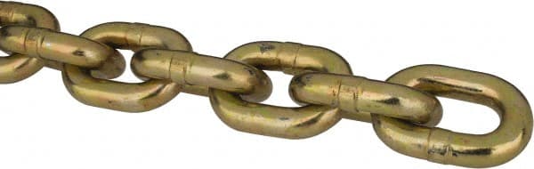 Peerless Chain - 3/8" Welded Transport Chain - 6,600 Lb Capacity, Grade 70, Cut to Length, Carbon Steel, Yellow Zinc Finish - Exact Tooling