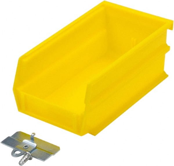Triton - 7-3/8" Deep, Yellow Polypropylene Hopper Stacking Bin - 3" High x 4-1/8" Wide x 7-3/8" Long - Exact Tooling