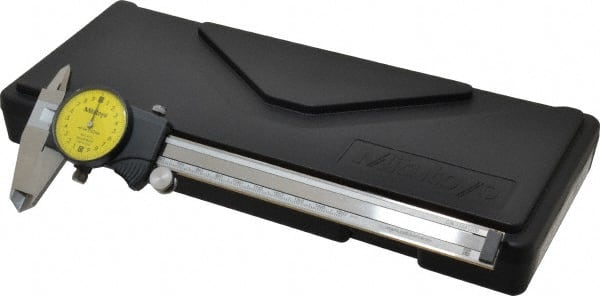 Mitutoyo - 0mm to 150mm Range, 0.02 mm Graduation, 2mm per Revolution, Dial Caliper - Yellow Face, 50mm Jaw Length, Accurate to 0.03mm - Exact Tooling