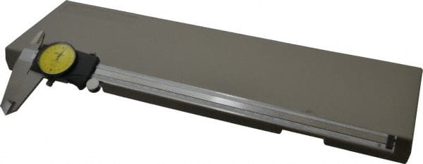 Mitutoyo - 0mm to 300mm Range, 0.02 mm Graduation, 2mm per Revolution, Dial Caliper - Yellow Face, 64mm Jaw Length, Accurate to 0.04mm - Exact Tooling