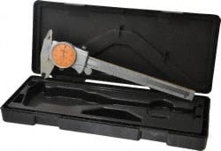Mitutoyo - 0mm to 6" Range, 0.001" Graduation, 0.1" per Revolution, Dial Caliper - Orange Face, 1-9/16" Jaw Length, Accurate to 0.0010" - Exact Tooling