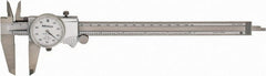 Mitutoyo - 8" Max, 0.001" Graduation, 0.1" per Revolution, Dial Caliper - White Face, 1.9688" Jaw Length, Accurate to 0.0020" - Exact Tooling
