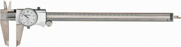 Mitutoyo - 0mm to 12" Range, 0.001" Graduation, 0.1" per Revolution, Dial Caliper - White Face, 2-1/2" Jaw Length, Accurate to 0.0020" - Exact Tooling