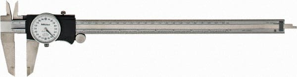 Mitutoyo - 0" to 12" Range, 0.001" Graduation, 0.2" per Revolution, Dial Caliper - White Face, 2-1/2" Jaw Length, Accurate to 0.0020" - Exact Tooling