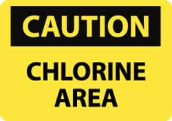 NMC - "Caution - Chlorine Area", 7" Long x 10" Wide, Pressure-Sensitive Vinyl Safety Sign - Rectangle, 0.004" Thick, Use for Hazardous Materials - Exact Tooling