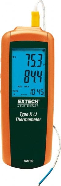 Extech - -328 to 2,501°F Digital Thermometer - LCD Display, K, J Thermocouple Sensor, 9V Battery Power - Exact Tooling