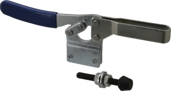 Gibraltar - 750 Lb Holding Capacity, Horizontal Handle, Manual Hold Down Toggle Clamp - 70° Handle Movement, 92° Bar Opening, U-Bar, Straight Base, Electro-Plated Zinc, Carbon Steel - Exact Tooling