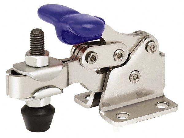 Gibraltar - 750 Lb Holding Capacity, Horizontal Handle, Manual Hold Down Toggle Clamp - 168° Handle Movement, 90° Bar Opening, U-Bar, Flanged Base, Electro-Plated Zinc, Stainless Steel - Exact Tooling