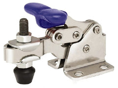 Gibraltar - 750 Lb Holding Capacity, Horizontal Handle, Manual Hold Down Toggle Clamp - 168° Handle Movement, 90° Bar Opening, U-Bar, Flanged Base, Electro-Plated Zinc, Stainless Steel - Exact Tooling