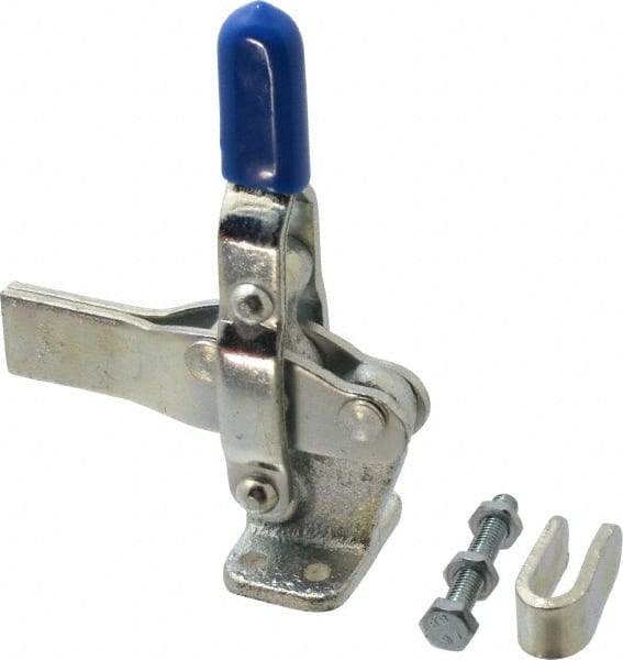 Gibraltar - 600 Lb Holding Capacity, Vertical Handle, Manual Hold Down Toggle Clamp - 66° Handle Movement, 75° Bar Opening, Solid Bar, Flanged Base, Electro-Plated Zinc, Carbon Steel - Exact Tooling