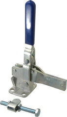Gibraltar - 1,400 Lb Holding Capacity, Vertical Handle, Manual Hold Down Toggle Clamp - 66° Handle Movement, 78° Bar Opening, Solid Bar, Flanged Base, Electro-Plated Zinc, Carbon Steel - Exact Tooling