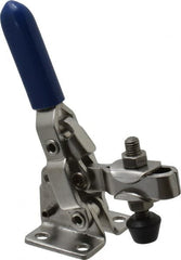 Gibraltar - 250 Lb Holding Capacity, Vertical Handle, Manual Hold Down Toggle Clamp - 65° Handle Movement, 105° Bar Opening, U-Bar, Flanged Base, Electro-Plated Zinc, Stainless Steel - Exact Tooling