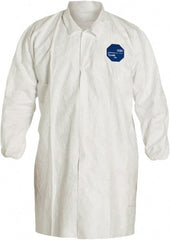 Dupont - Size XL White Disposable Chemical Resistant Lab Coat - Tyvek, Snap Front, Elastic Cuff - Exact Tooling