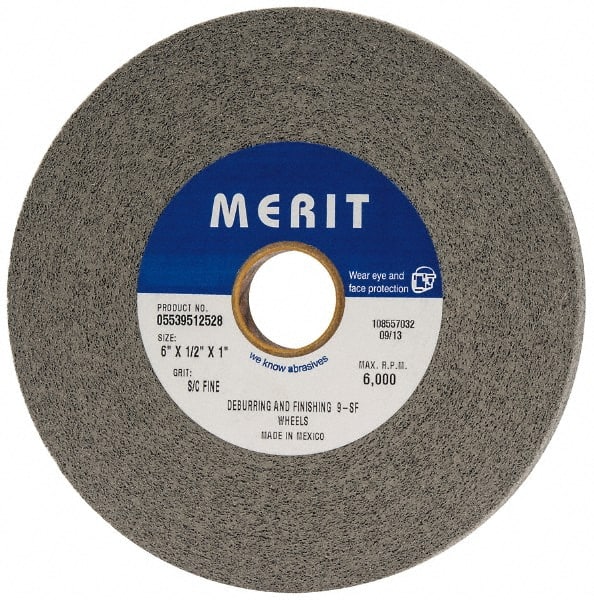 Merit Abrasives - 6" Diam, 1/2" Face Width, 1" Center Hole, Fine Grade, Silicon Carbide Deburring Wheel - Convolute, Hard Density 9 Grade, 6,000 RPM - Exact Tooling