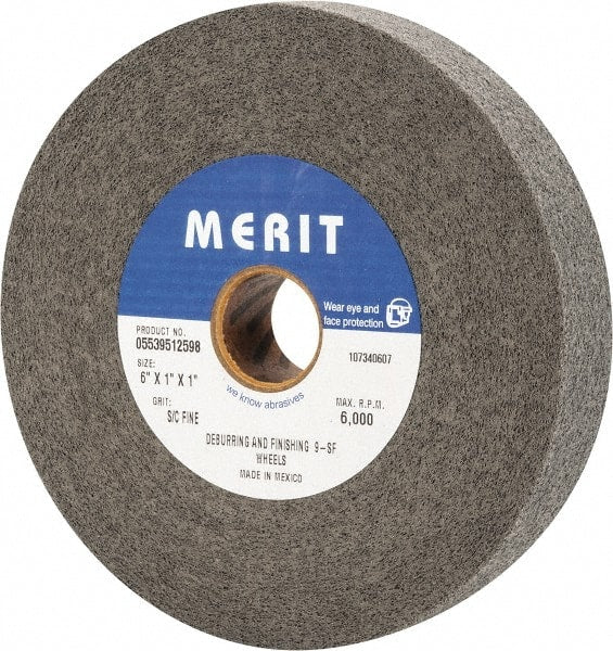Merit Abrasives - 6" Diam, 1" Face Width, 1" Center Hole, Fine Grade, Silicon Carbide Deburring Wheel - Convolute, Hard Density 9 Grade, 6,000 RPM - Exact Tooling