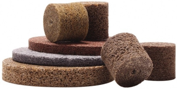 Merit Abrasives - 3" Diam, 1/4" Face Width, 1/4" Center Hole, Medium Grade, Aluminum Oxide Deburring Wheel - Unitized, Hard Density 8 Grade, 12,000 RPM - Exact Tooling