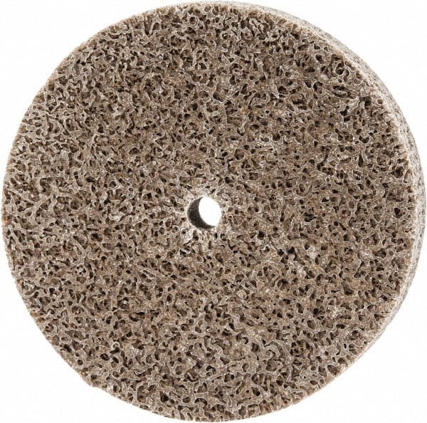 Merit Abrasives - 3" Diam, 1/2" Face Width, 1/4" Center Hole, Medium Grade, Aluminum Oxide Deburring Wheel - Unitized, Hard Density 8 Grade, 18,000 RPM - Exact Tooling