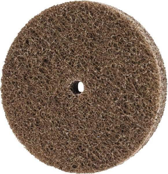 Merit Abrasives - 3" Diam, 1/2" Face Width, 1/4" Center Hole, Fine Grade, Aluminum Oxide Deburring Wheel - Unitized, Soft Density 2 Grade, 18,000 RPM - Exact Tooling