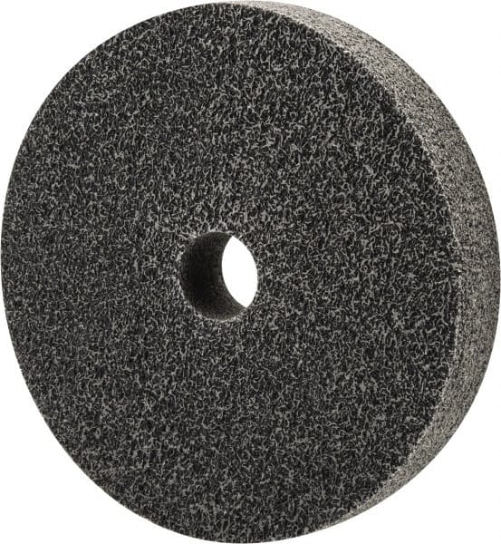 Merit Abrasives - 6" Diam, 1" Face Width, 1" Center Hole, Fine Grade, Silicon Carbide Deburring Wheel - Unitized, Medium Density 6 Grade, 5,000 RPM - Exact Tooling