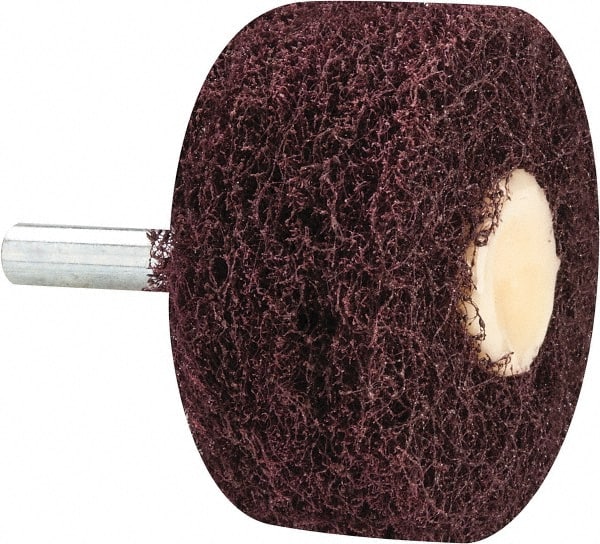 Merit Abrasives - 2" Diam, Medium Mounted Scrubber Buffing Wheel - 3 Ply, Medium Grade, 1/4" Shank Diam, 12,000 RPM - Exact Tooling