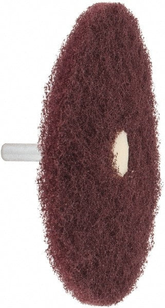 Merit Abrasives - 4" Diam, Medium Mounted Scrubber Buffing Wheel - 1 Ply, Very Fine Grade, 1/4" Shank Diam, 6,000 RPM - Exact Tooling
