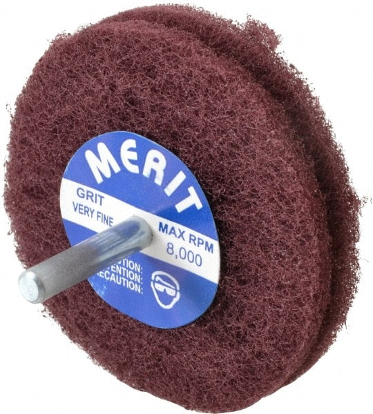 Merit Abrasives - 3" Diam, Medium Mounted Scrubber Buffing Wheel - 2 Ply, Very Fine Grade, 1/4" Shank Diam, 8,000 RPM - Exact Tooling
