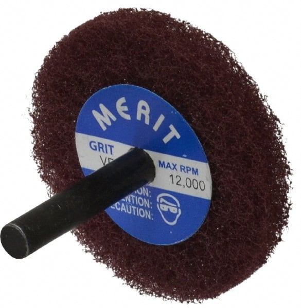 Merit Abrasives - 2" Diam, Medium Mounted Scrubber Buffing Wheel - 1 Ply, Very Fine Grade, 1/4" Shank Diam, 12,000 RPM - Exact Tooling
